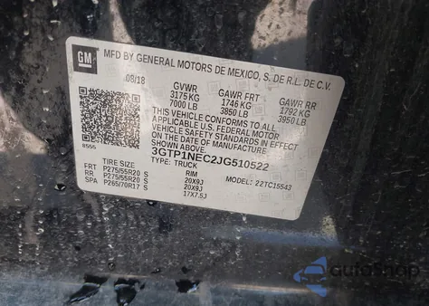 2018 GMC Sierra 1500 Slt from USA, damaged, VIN 3GTP1NEC2JG510522